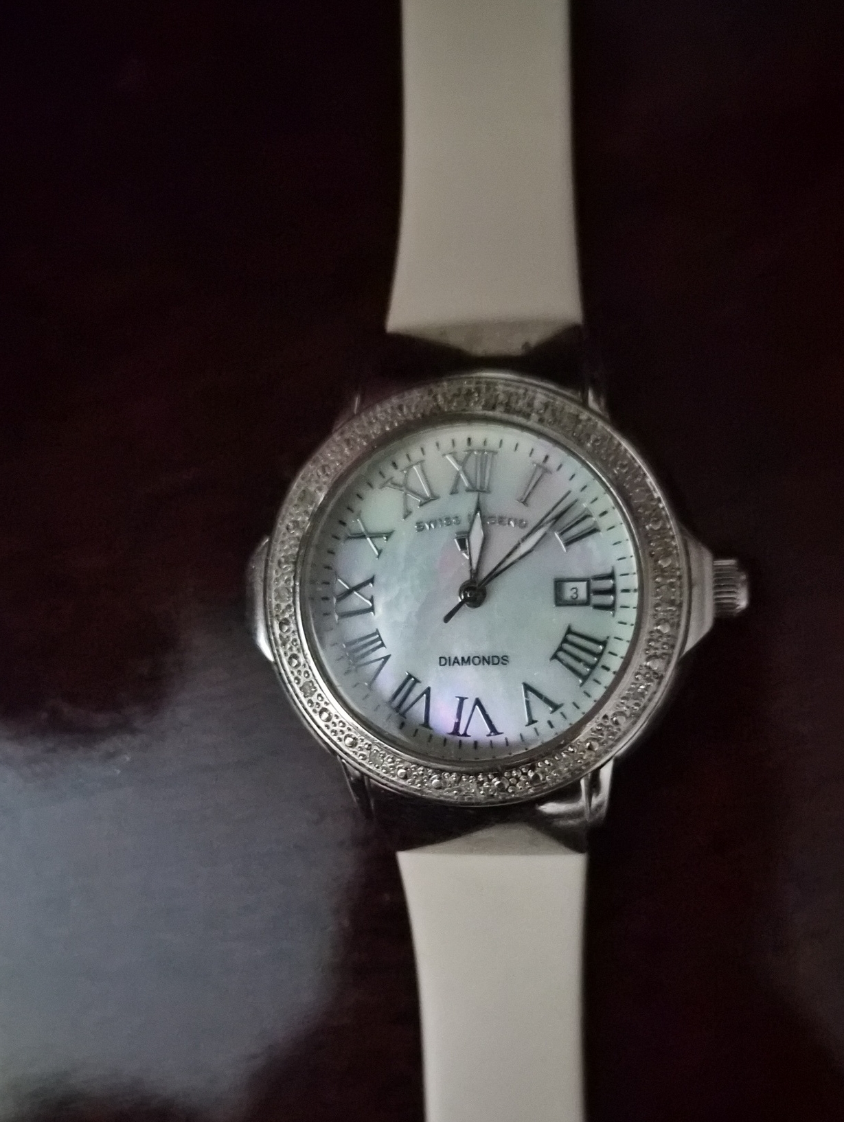 Swiss Legend White Strap MotherOfPearl Dial Diamond Accent Watch